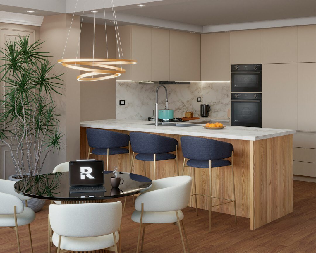 modern kitchen with marble counter